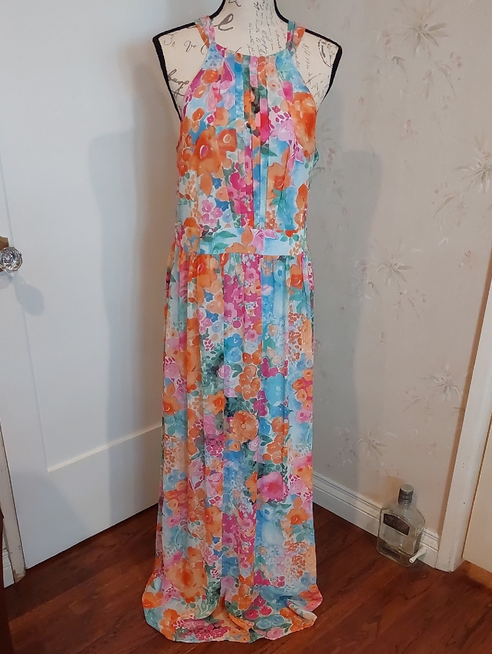 INC International Concepts Multicolor Floral Halter Maxi Dress Sz 12